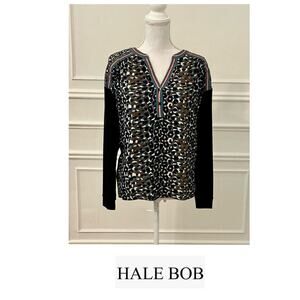 HALE BOB Long Sleeve Top Shirt Geometric Pink Black Blue Size Small Blouse